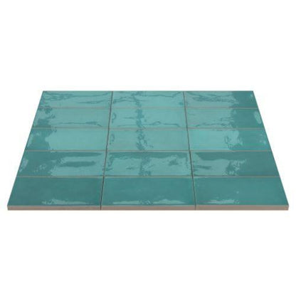 Village in Teal - 2 X 5 Tile