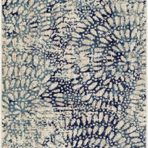 Imprinted Blooms Aqua in Navy/Light Blue Area Rugs