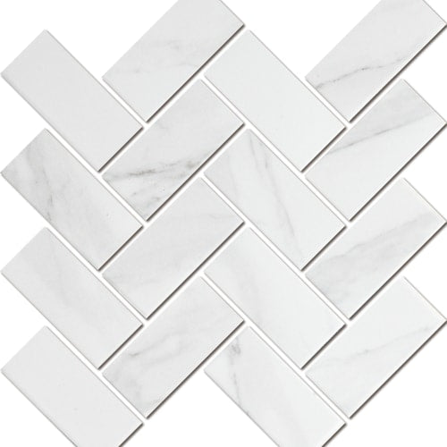 Carrara-White in Herringbone Tile