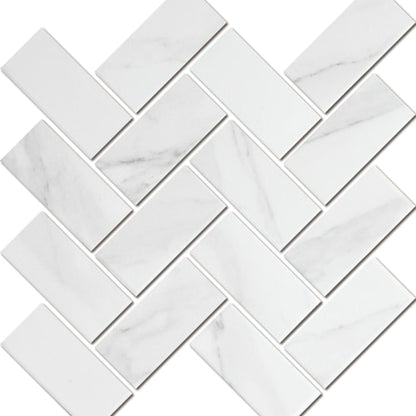 Carrara-White in Herringbone Tile